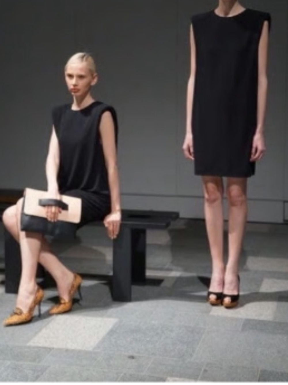 Zara Sleeveless Black Shift Dress - Minimal Elegant Dress with Shoulder Pads